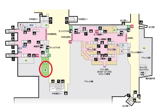 川崎駅の構内図のみどりの窓口