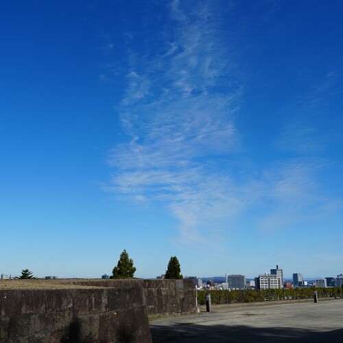 仙台城跡の巨大な石垣の風景写真